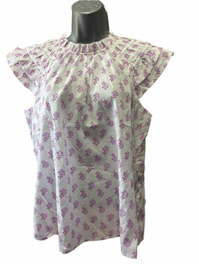 NWT J. Crew Flutter-sleeve top floral purple and white size small retails $79
